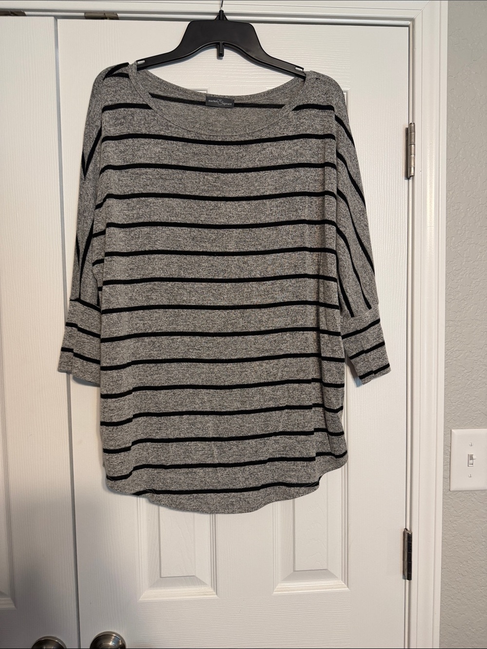 Market & Spruce Lightweight Gray & Black Striped Top